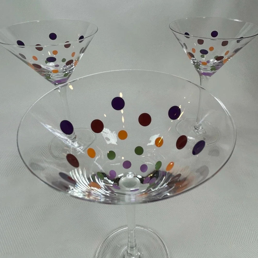 Retired Pampered Chef Set Of  4 Multicolored Polka Dot Martini Glasses #2838 MIB